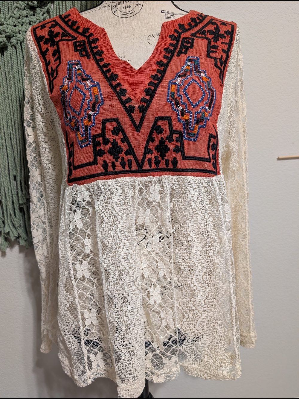 CATO Embroidered Boho Lace Tunic Top